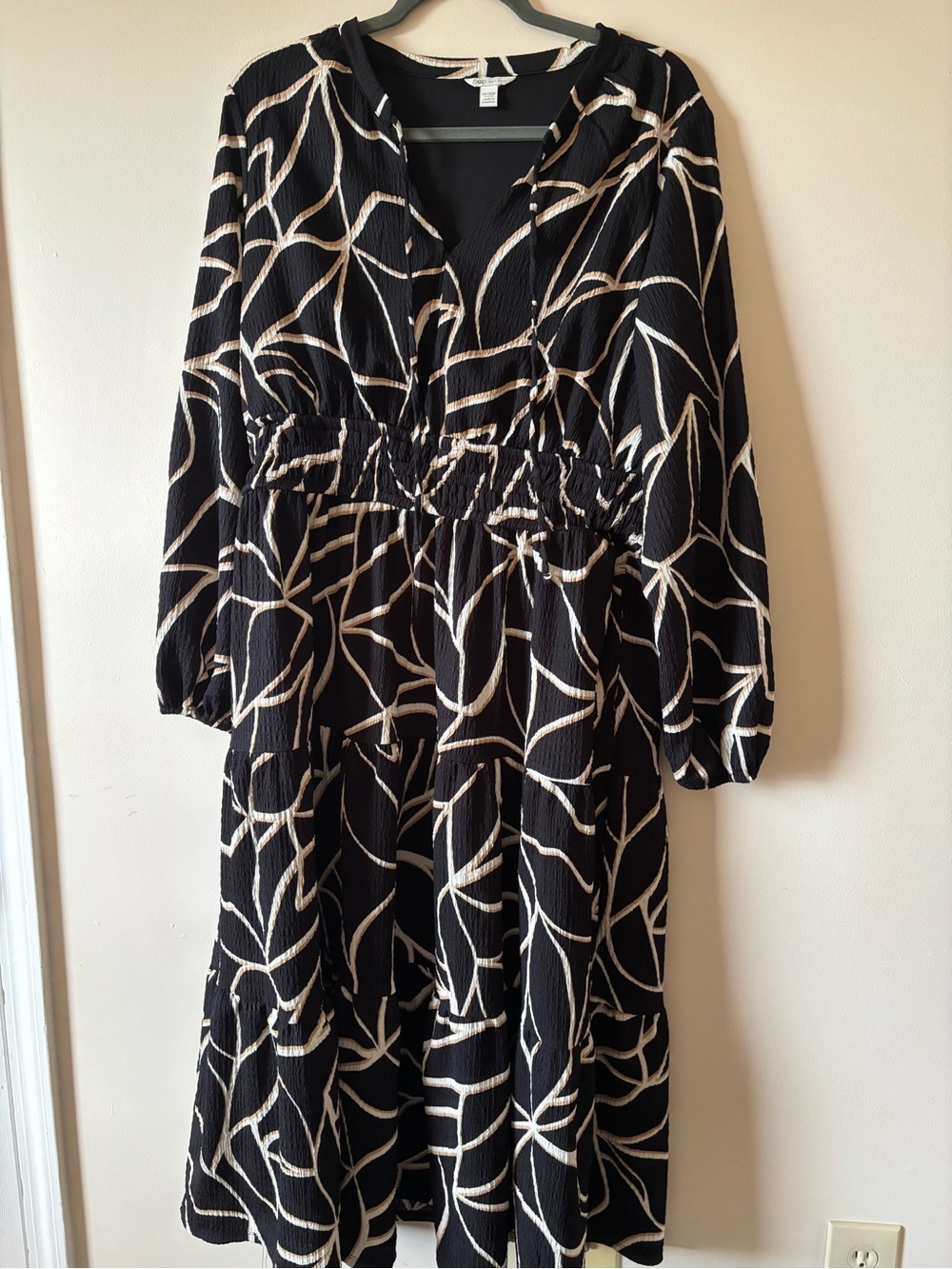 Cato 14/16 Women’s Black Dress with Cream Leaf Print